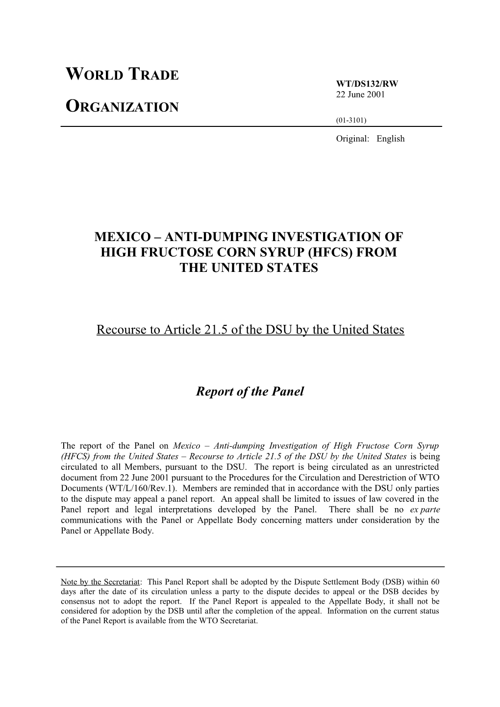 Mexico Anti-Dumping Investigation Of