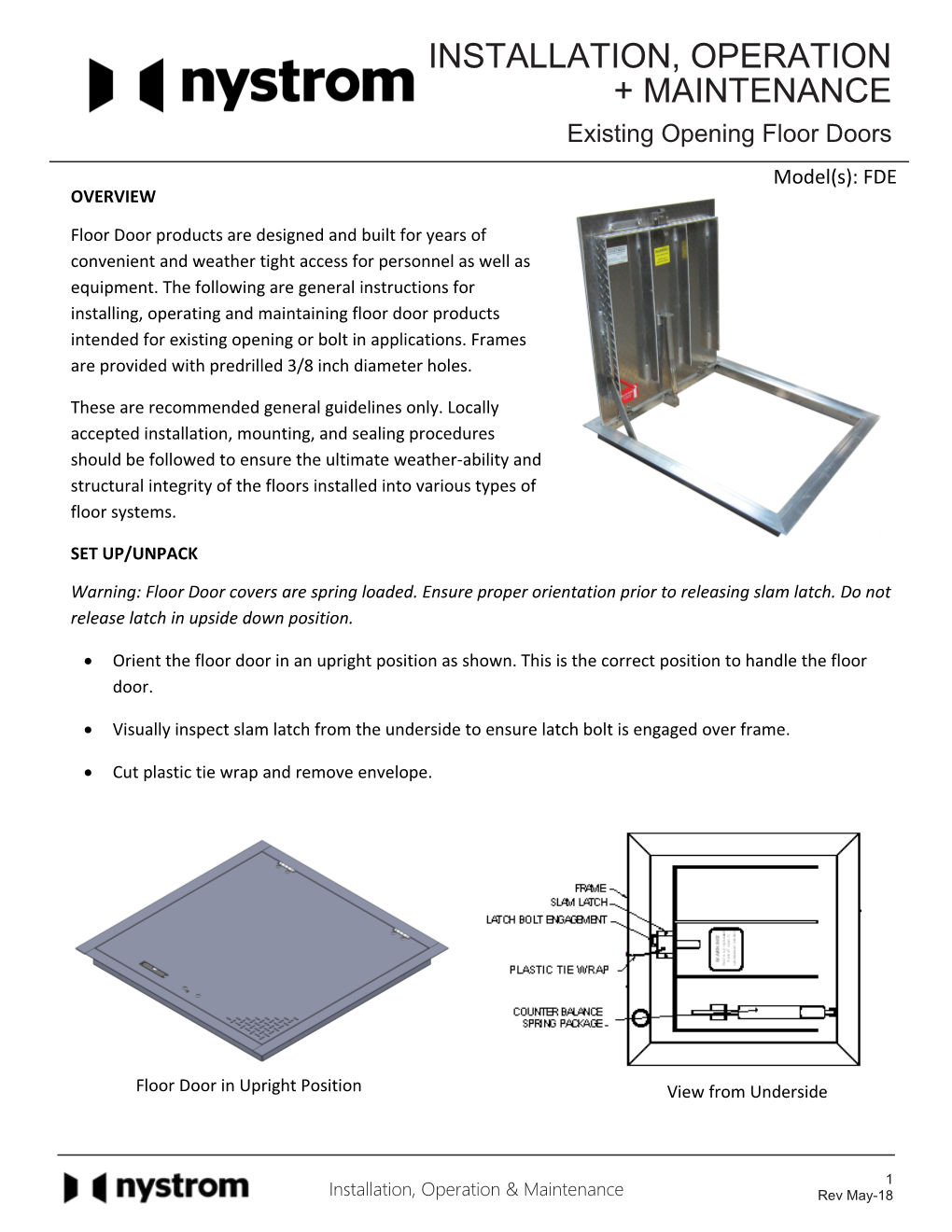 Nystrom FD Floor Door Existing Opening Installation Operation Maintenance Doc