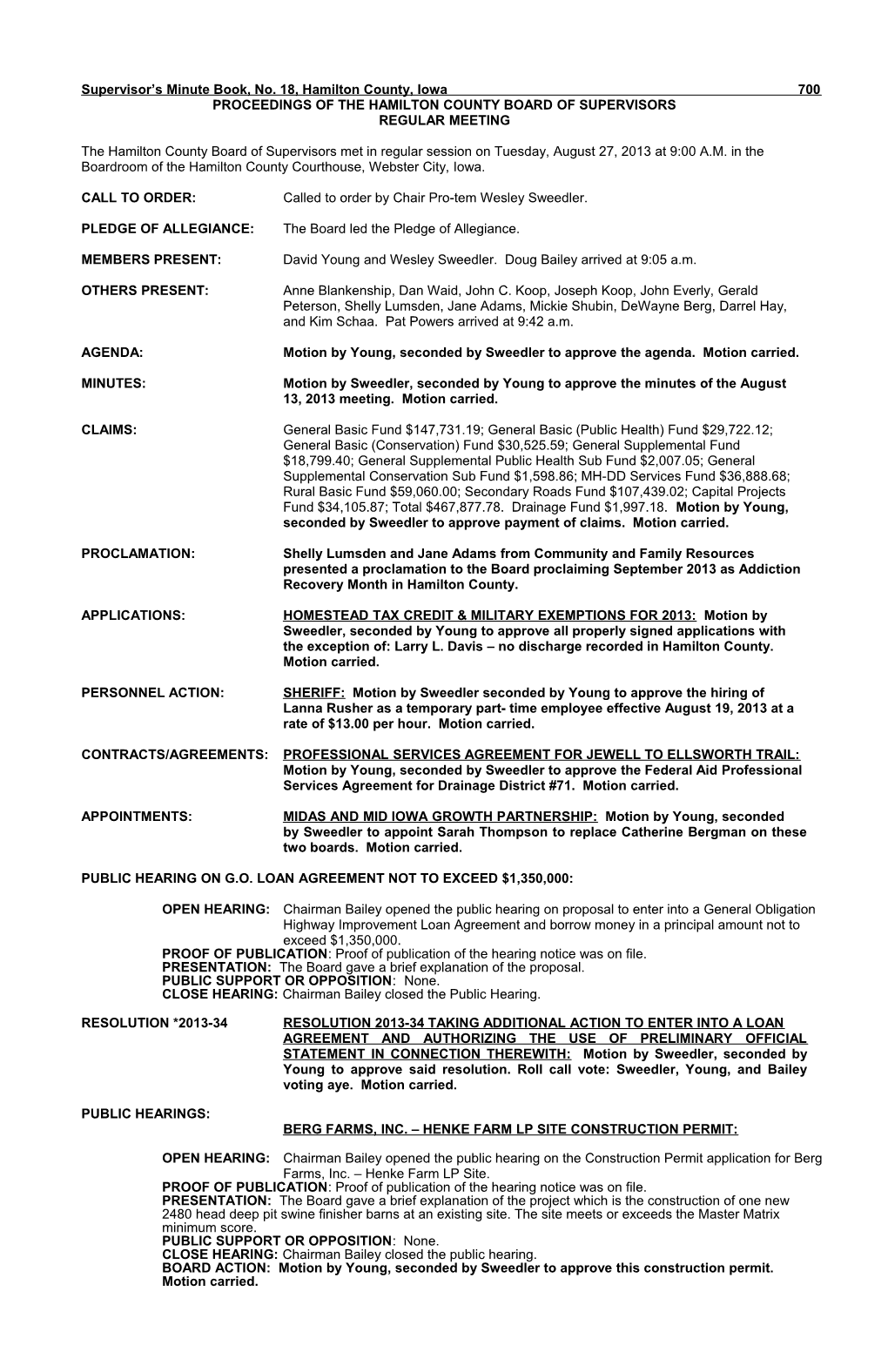 Proceedings of the Hamilton County Board of Suervisors s1