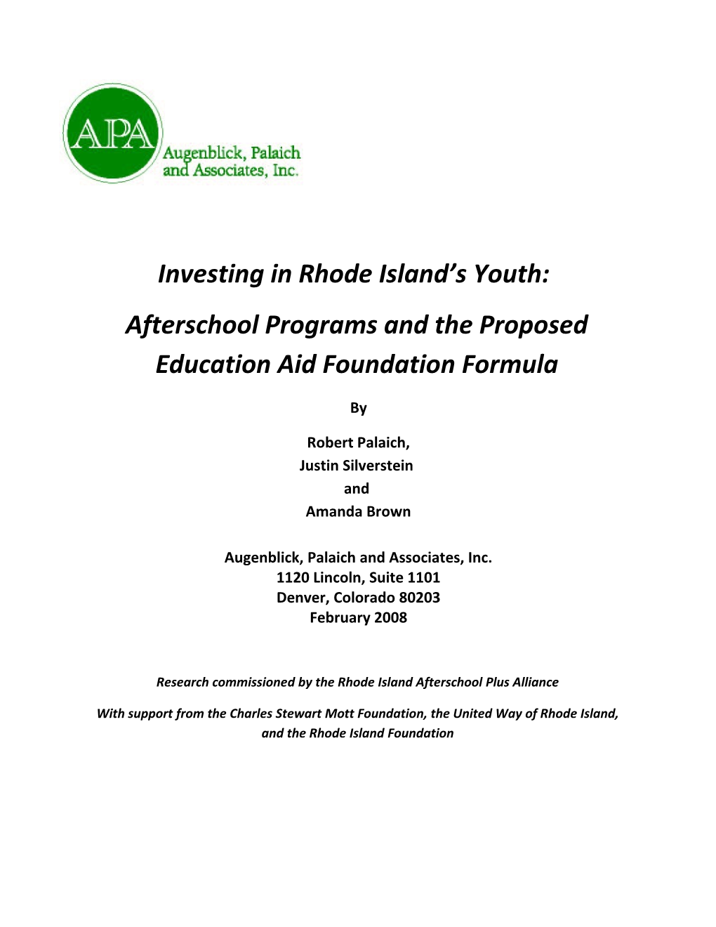 Investing in Rhode Island S Youth