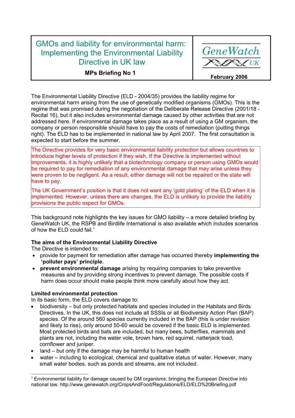 Liability for Environmental Harm Arising from the Use of Gmos