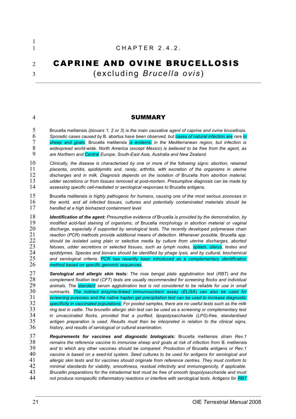 Chapter 2.4.2. Caprine and Ovine Brucellosis (Excluding Brucella Ovis)