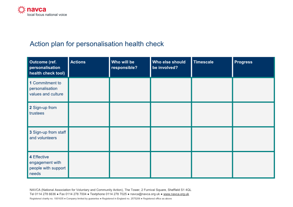 Action Plan for Personalisation Health Check Tool
