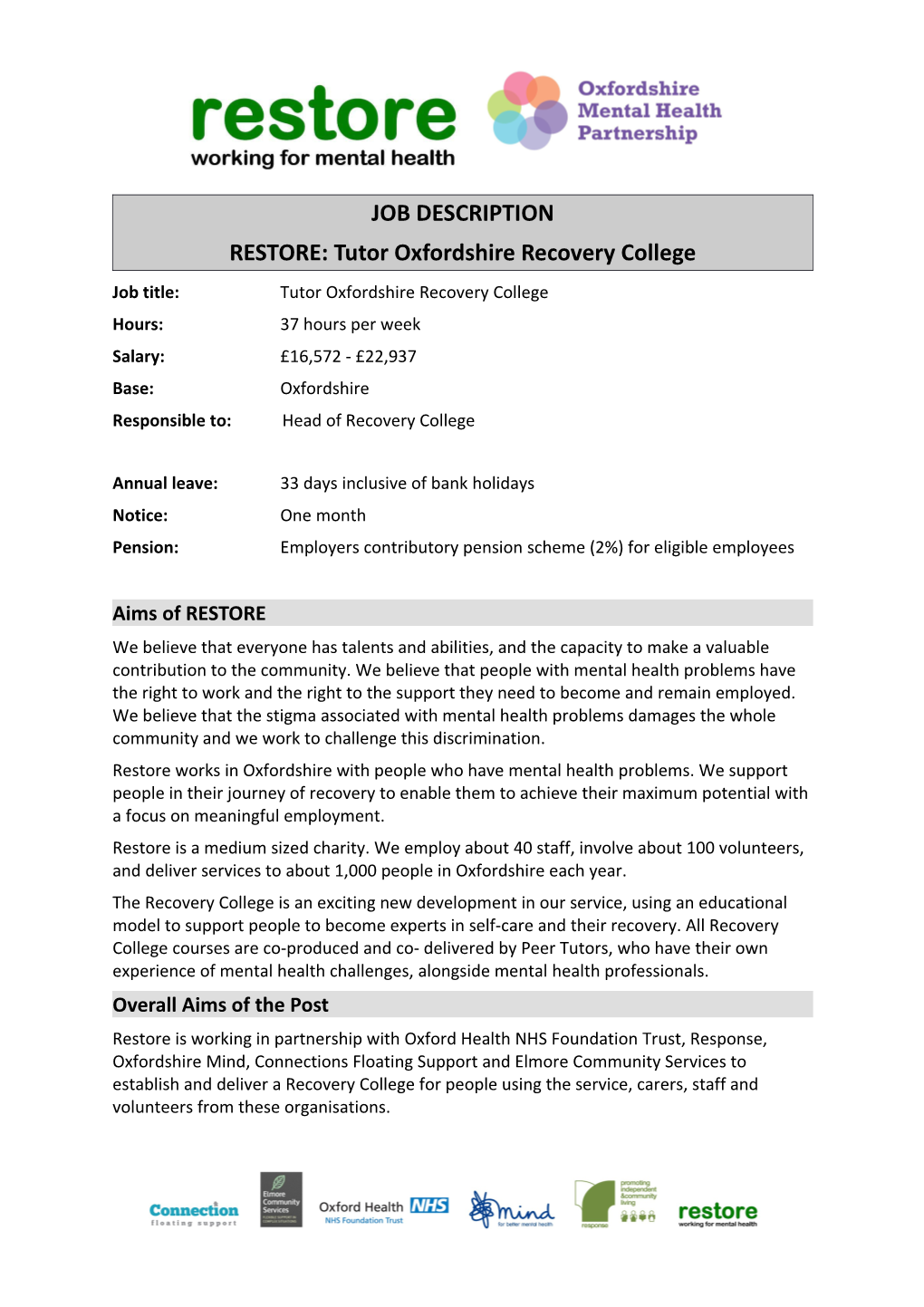 RESTORE: Tutoroxfordshire Recovery College