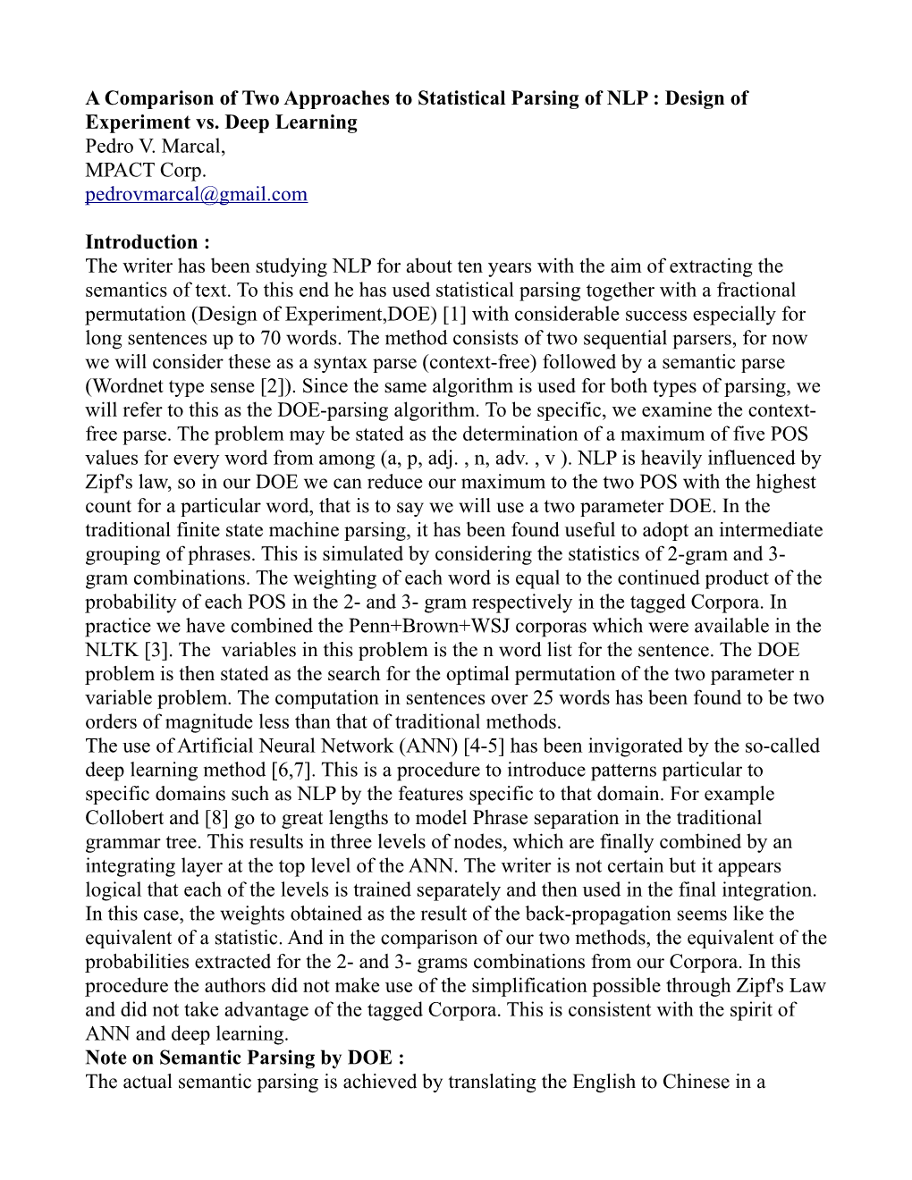 A Comparison of Two Approaches to Statistical Parsing of NLP : Design of Experiment Vs