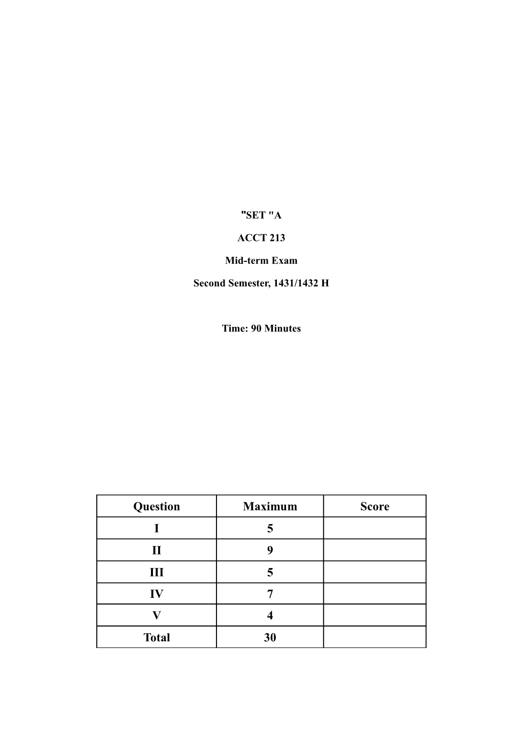 I. MULTIPLE CHOICE QUESTIONS ( 5 Points)