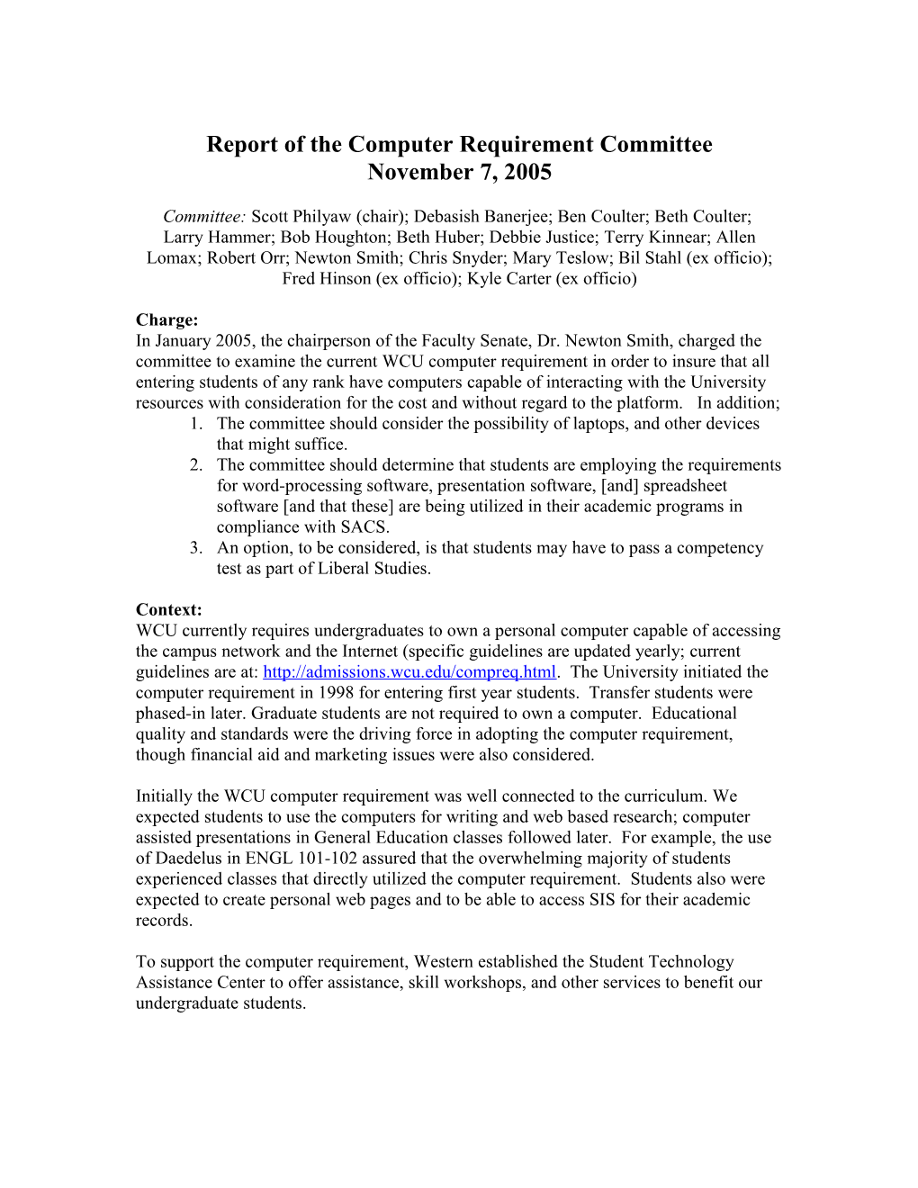 Draft Report of the Computer Requirement Committee