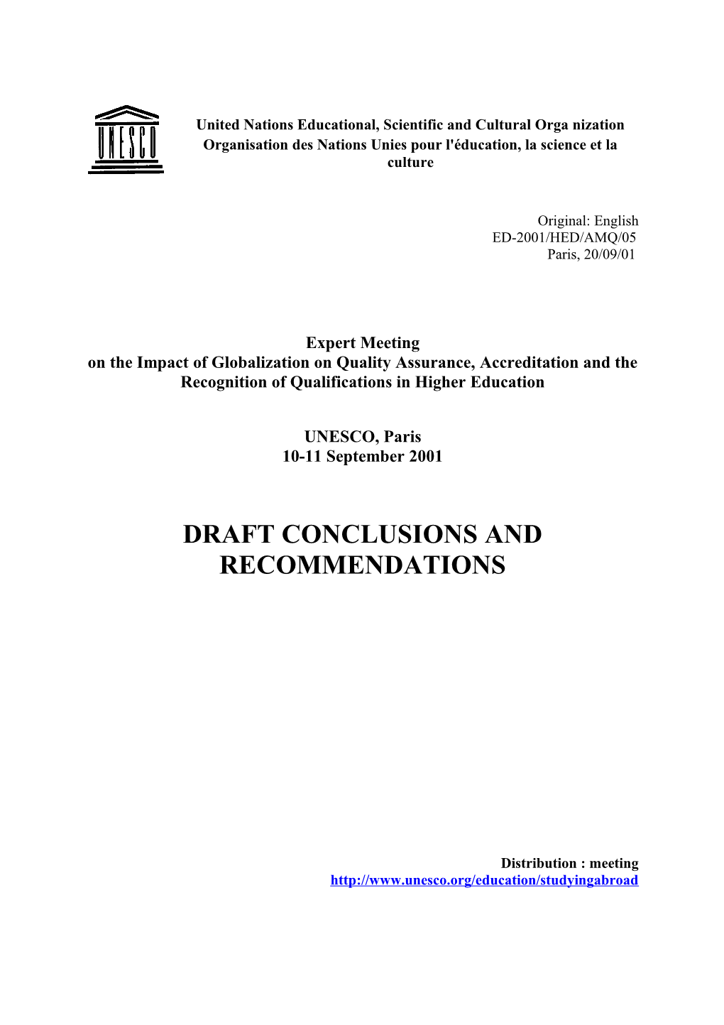 Draft Conclusions and Recommendations