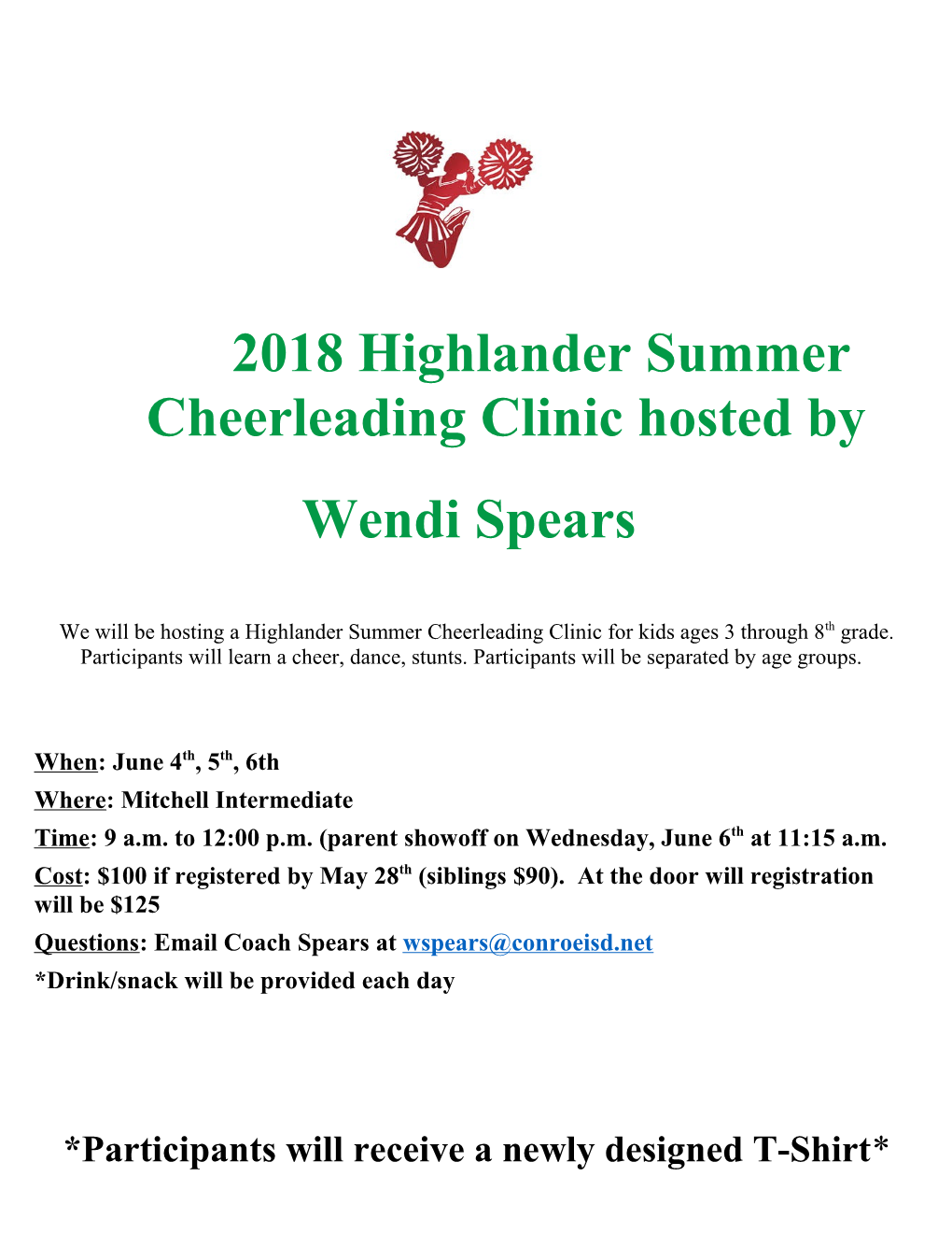 2018 Highlander Summer Cheerleading Clinichosted By