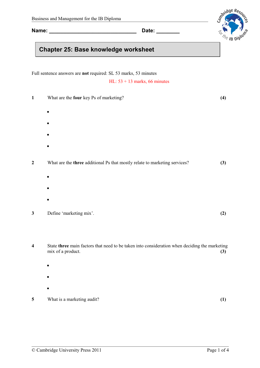 Extension Worksheet Topic 6 s1