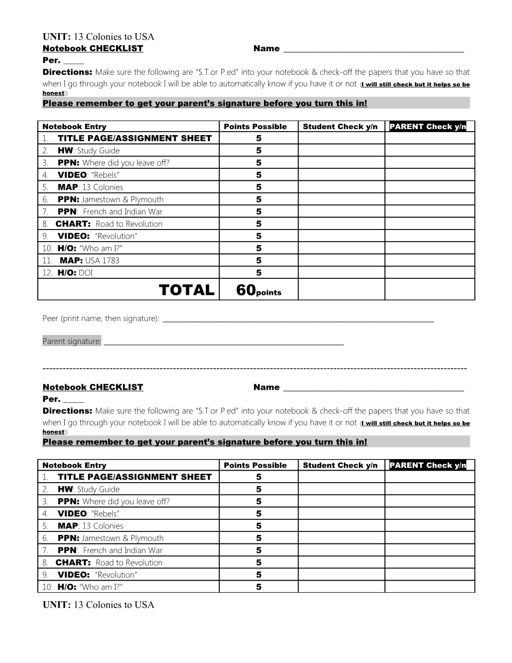 Notebook Evaluation Sheet