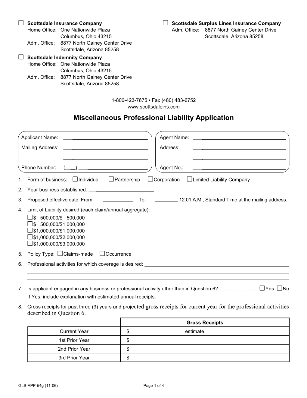 Miscellaneous Professional Liability Application