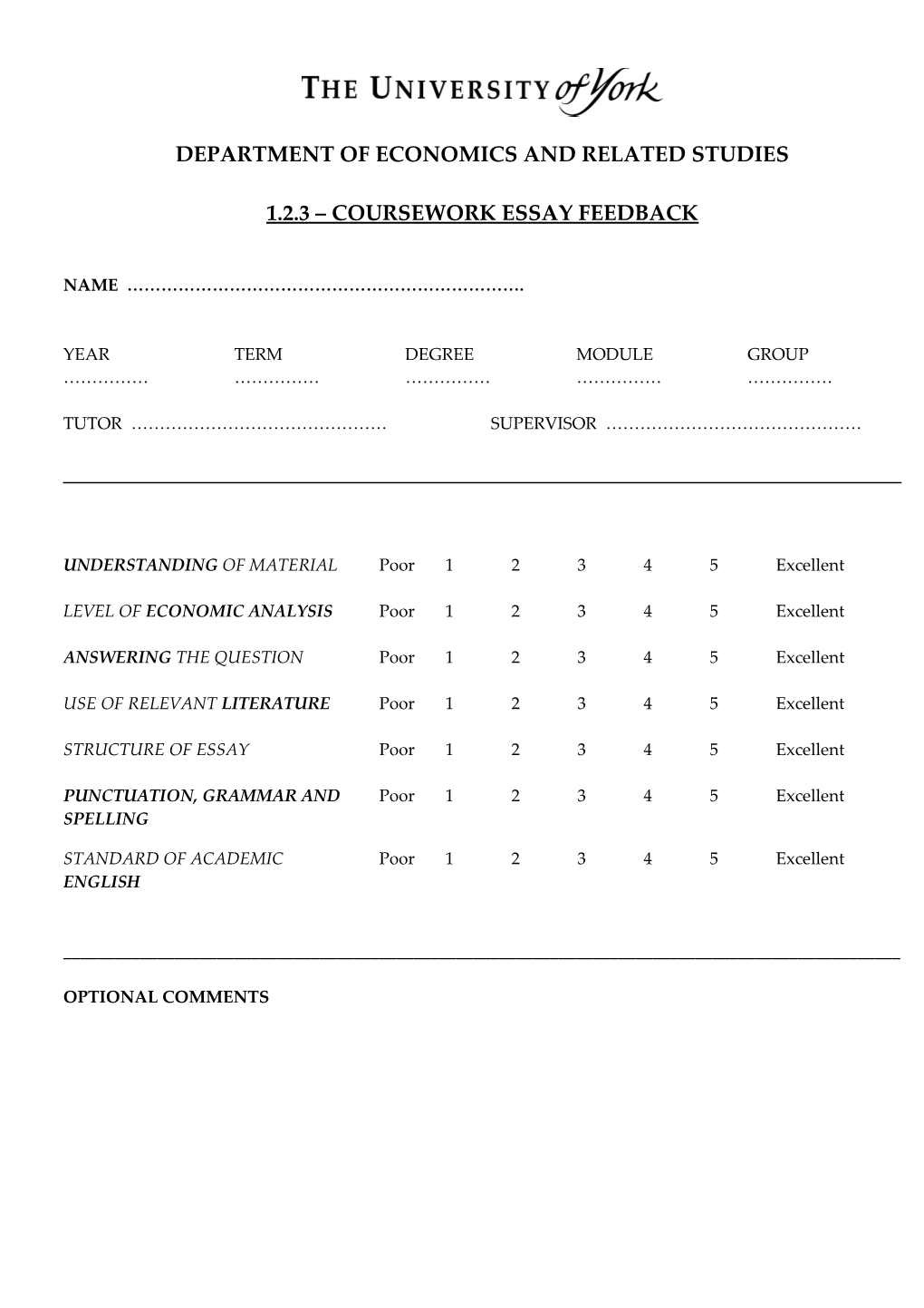 Department of Economics and Related Studies