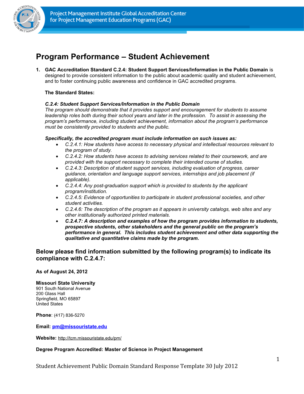 Program Performance Student Achievement