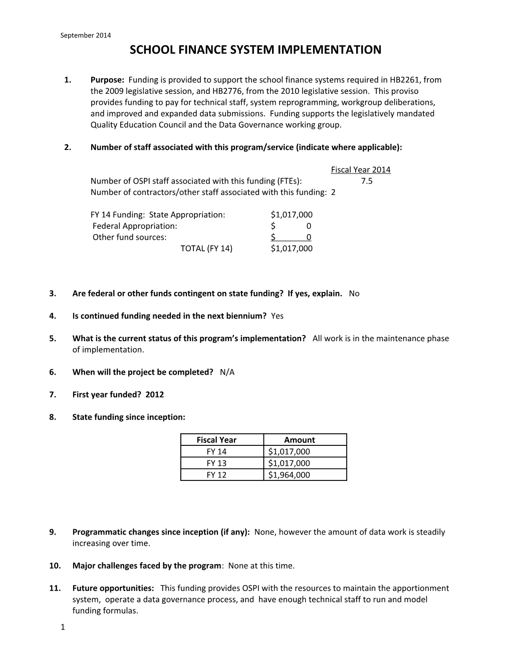 School Finance System Implementation