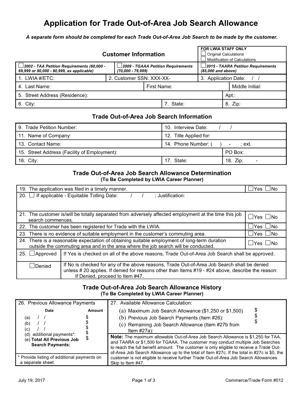Form #012 Application for Trade Out-Of-Area Job Search Allowance (MS Word) 3-01-14
