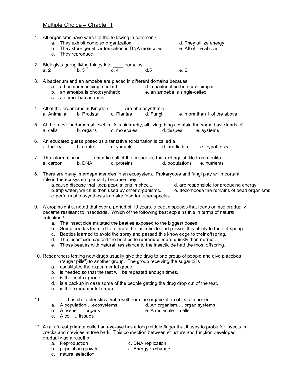 Multiple Choice Chapter 1