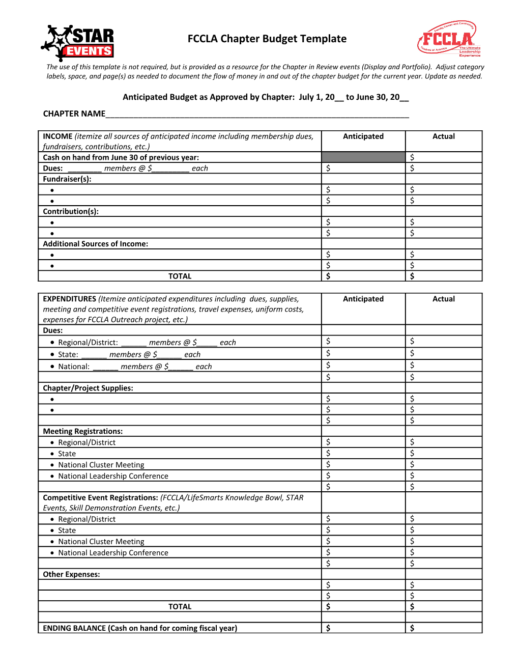 Anticipated Budget As Approved by Chapter: July 1, 20__ to June 30, 20__