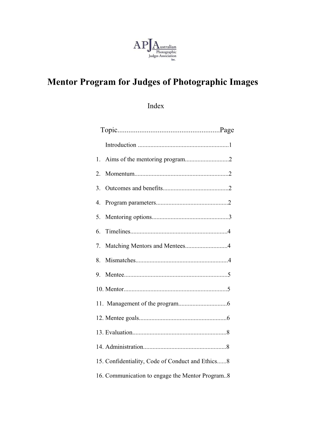 Mentor Program for Judges of Photographic Images