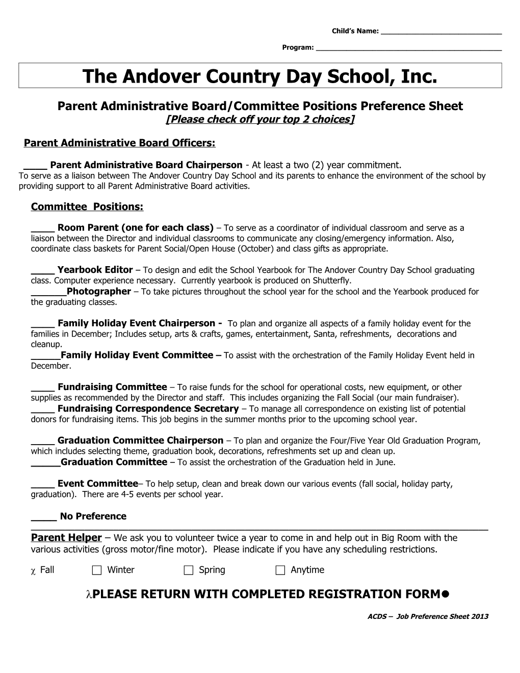 The Andover Country Day School, Inc