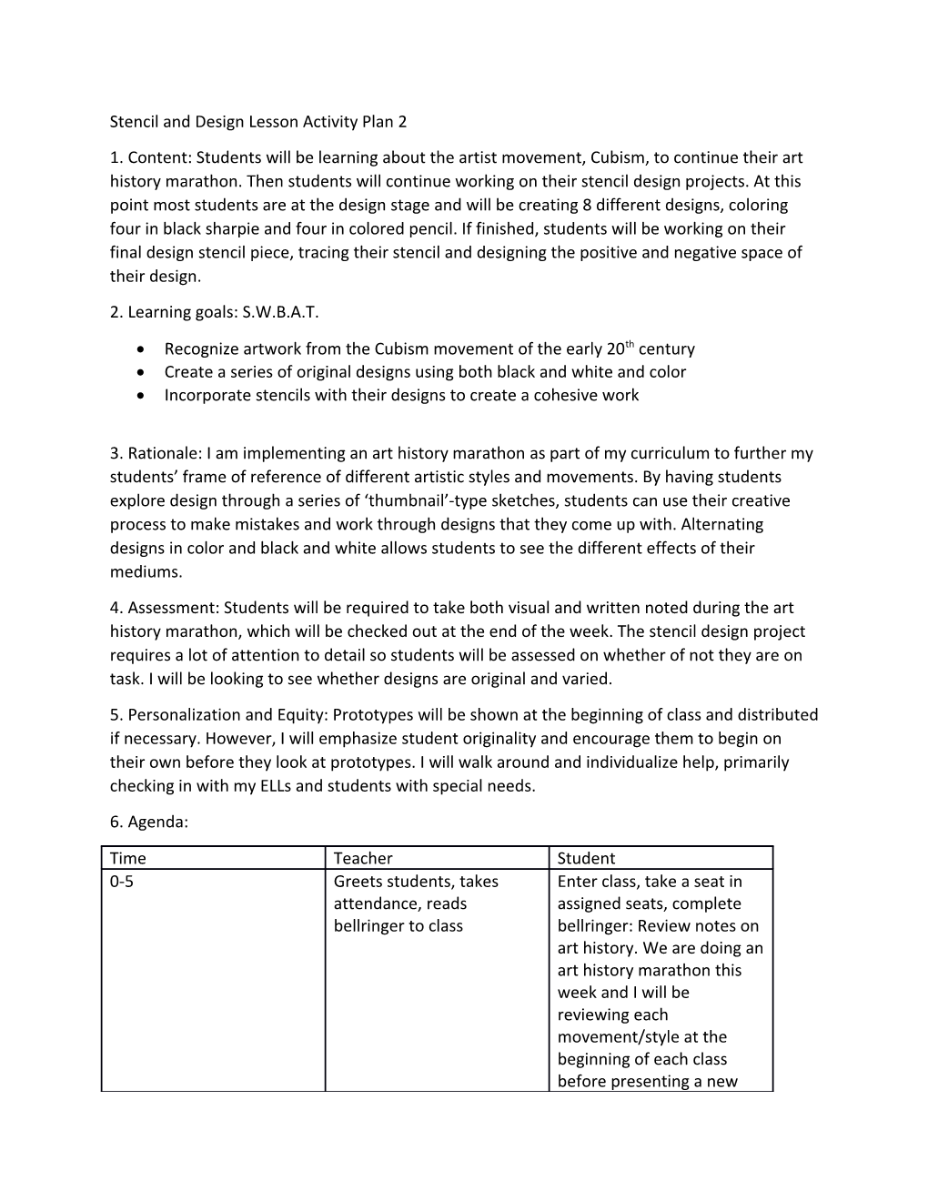 Stencil and Design Lesson Activity Plan 2