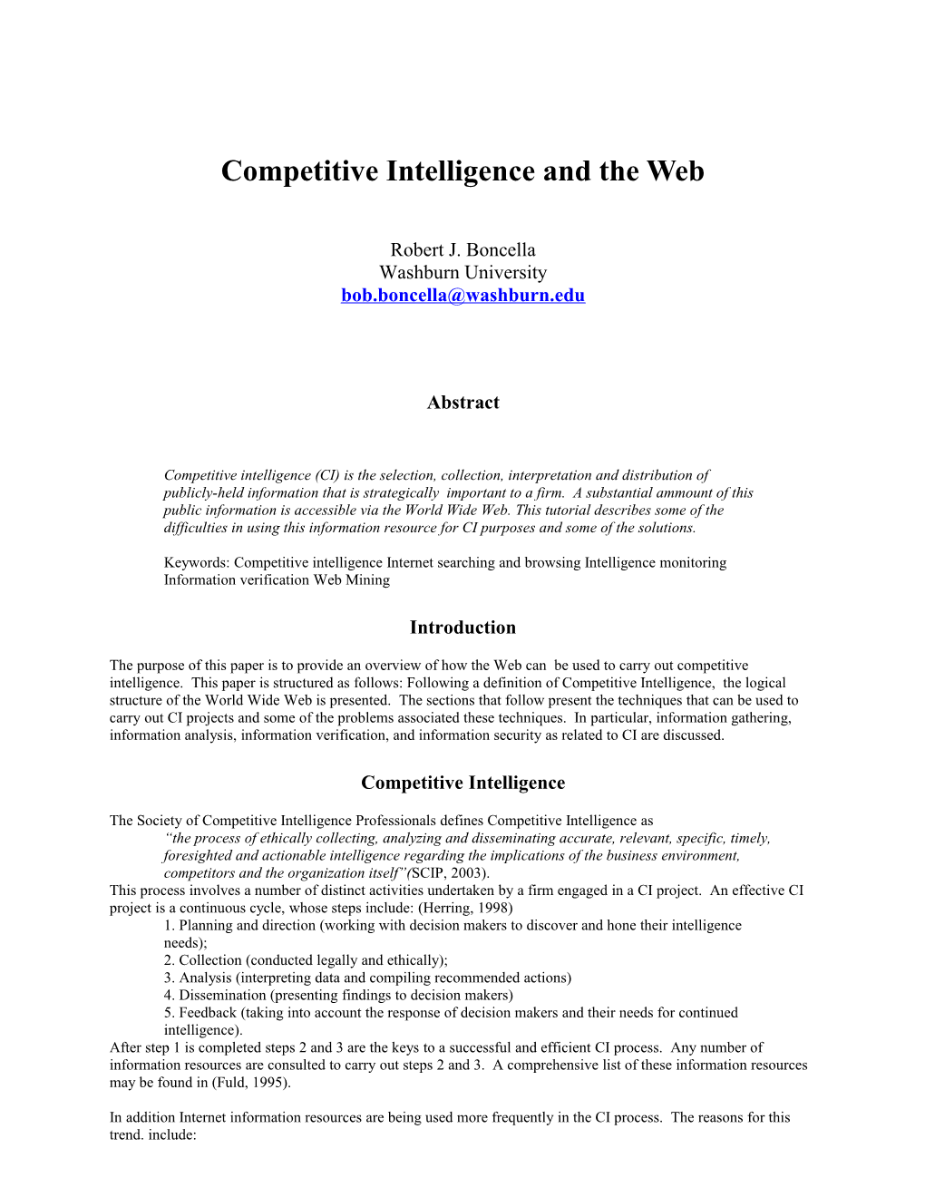 Competitve Intelligence and the Web