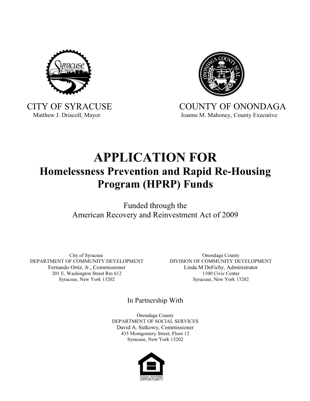 Homelessness Prevention and Rapid Re-Housing Program (HPRP) Funds
