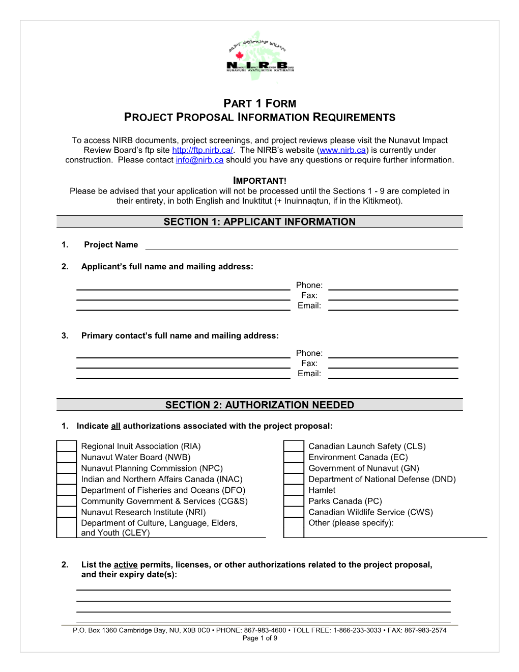 Project Proposal Information Requirements