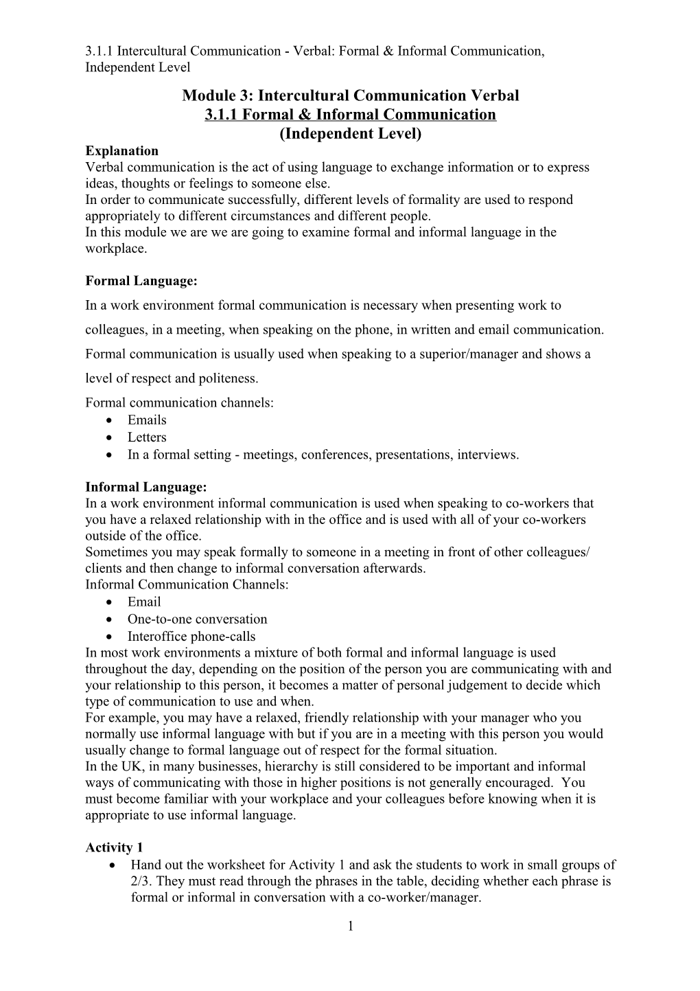 Module 3: Intercultural Communication Verbal s1