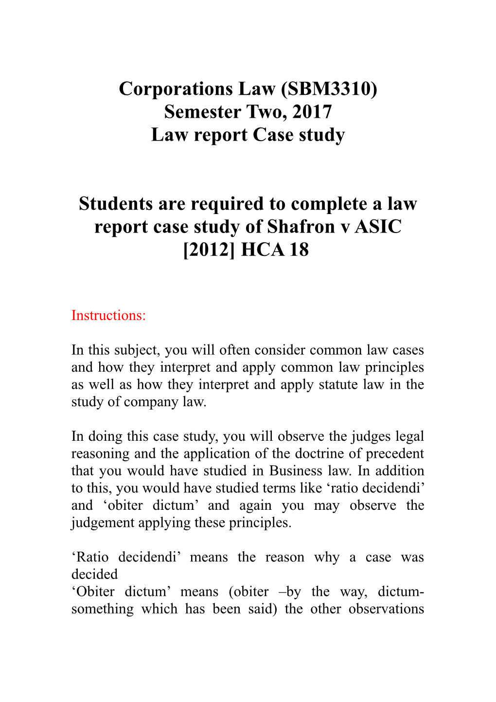 Law Report Case Study