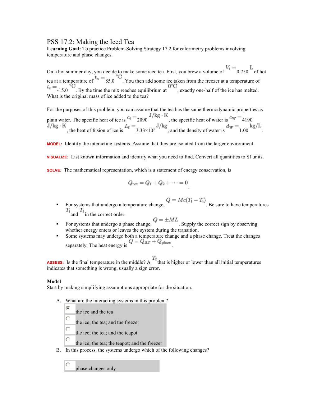 PSS 17.2: Making the Iced Tea Learning Goal: to Practice Problem-Solving Strategy 17.2