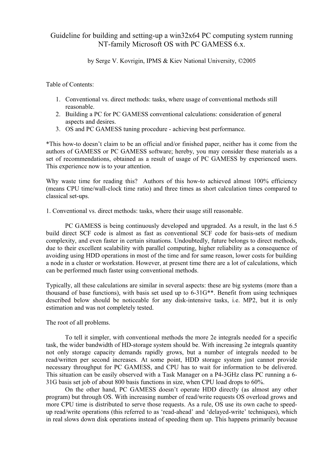 Guideline for Building and Setting-Up a Win32x64 PC Computing System Running NT-Family