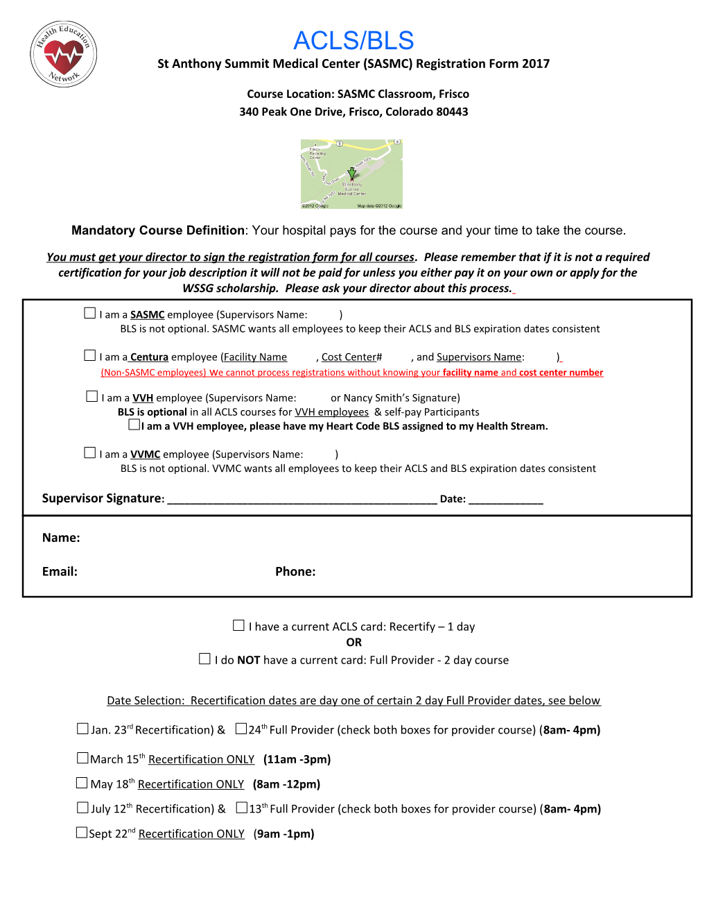 St Anthony Summit Medical Center (SASMC) Registration Form 2017