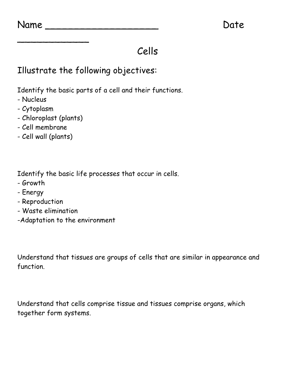 Identify the Basic Parts of a Cell and Their Functions