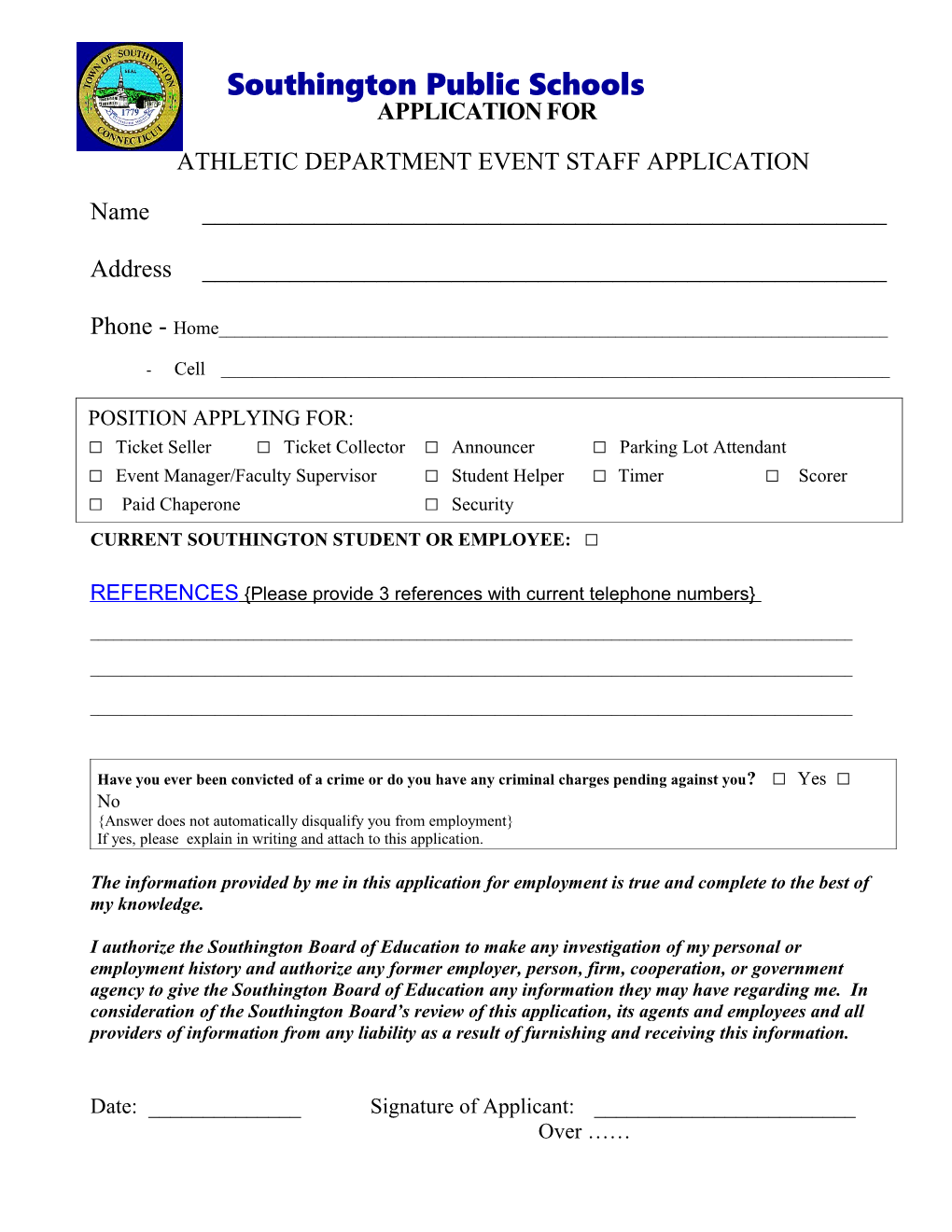 Athletic Department Event Staff Application