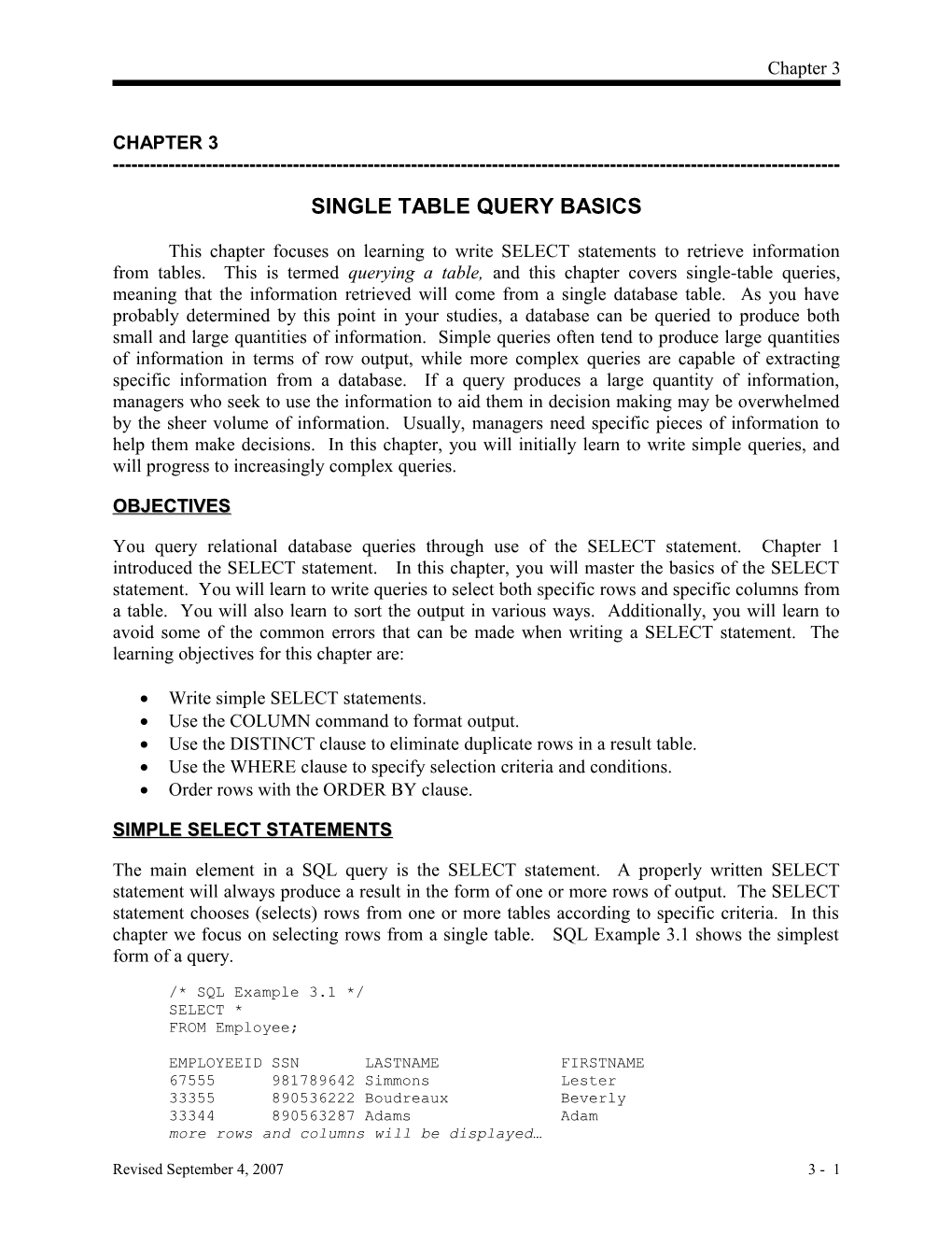 Single Table Query Basics