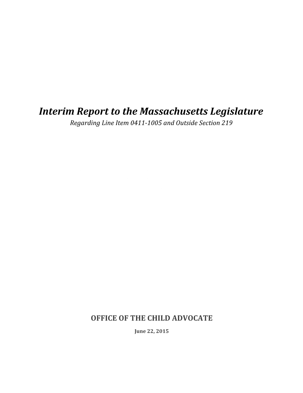 Interim Report to the Massachusetts Legislature