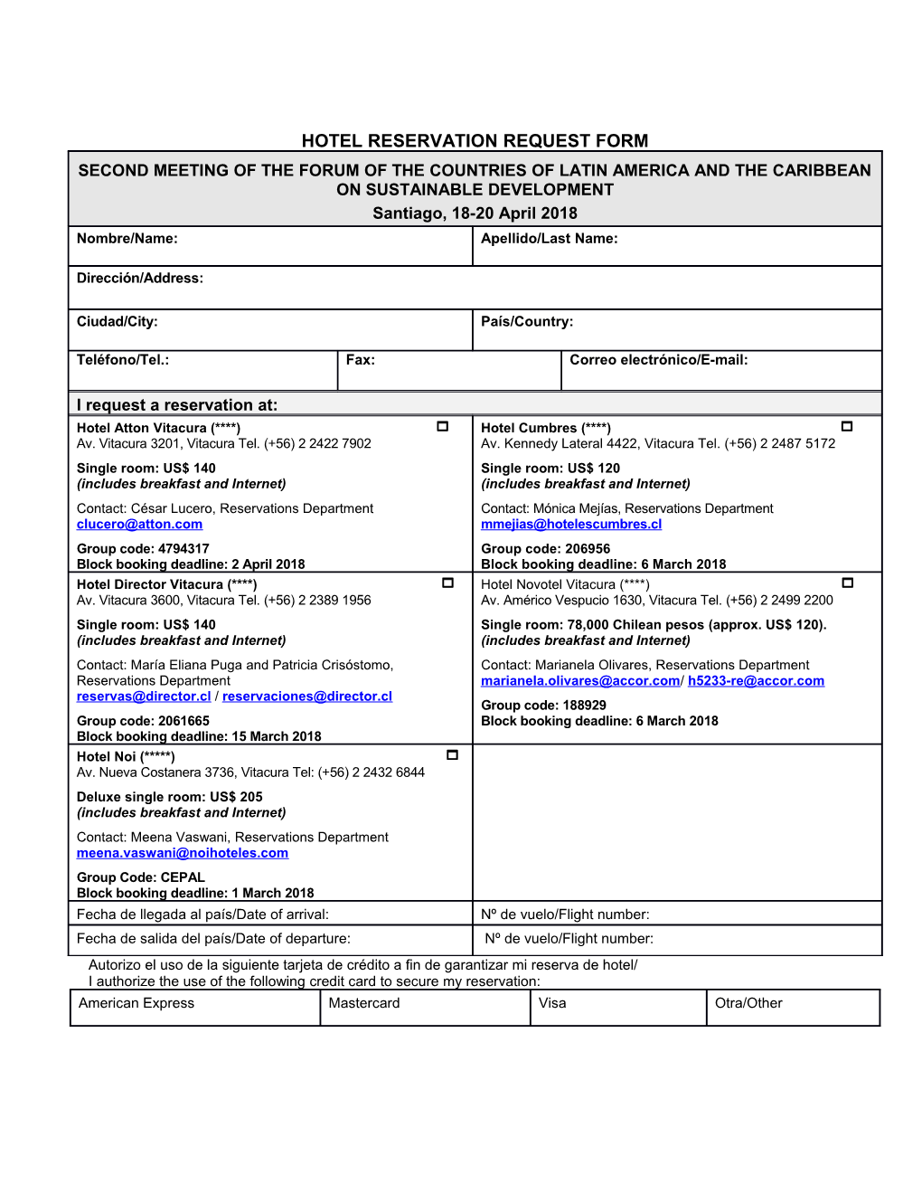 Hotel Reservation Request Form