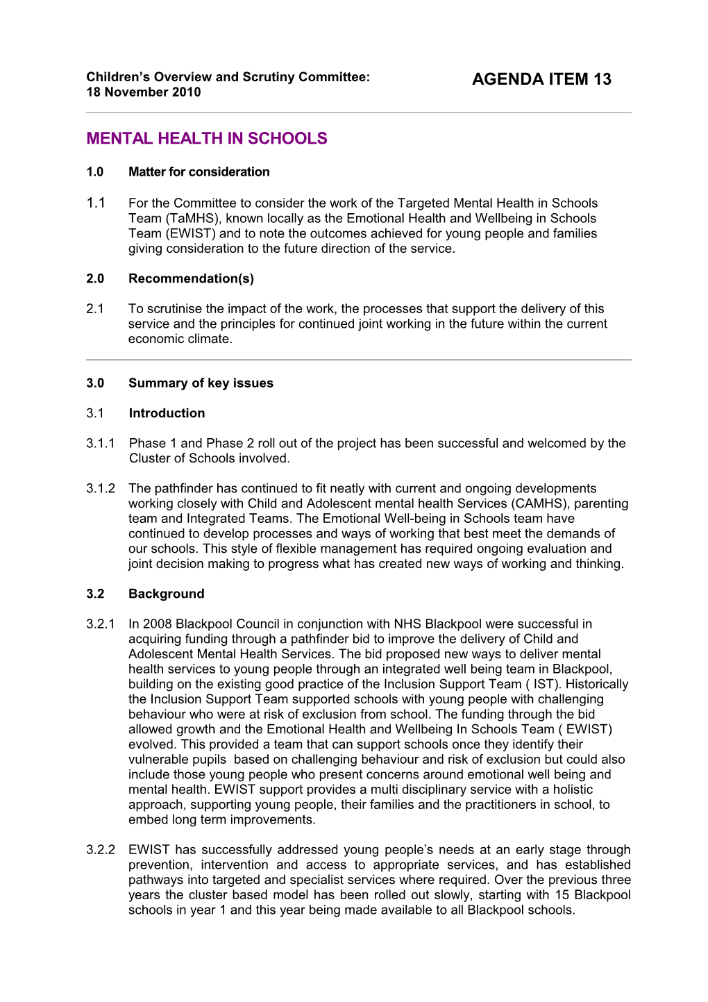 Children S Overview and Scrutiny Committee