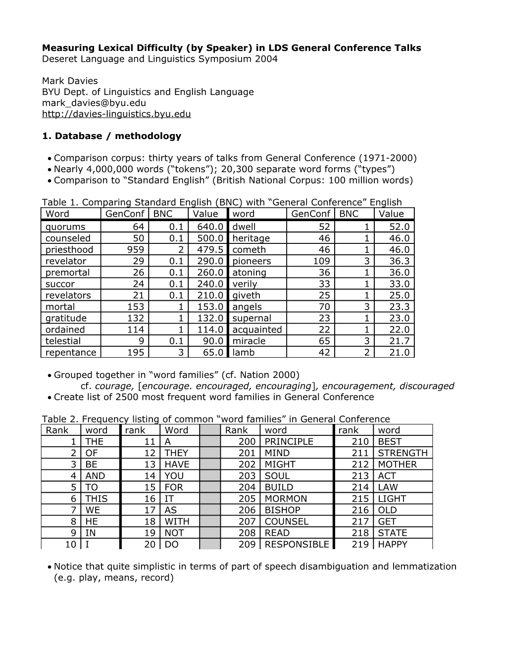 Measuring Lexical Difficulty (By Speaker) in LDS General Conference Talks