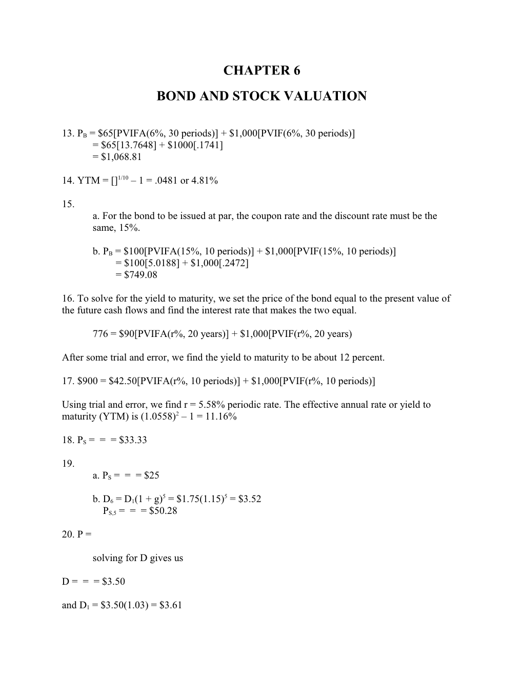 Bond and Stock Valuation