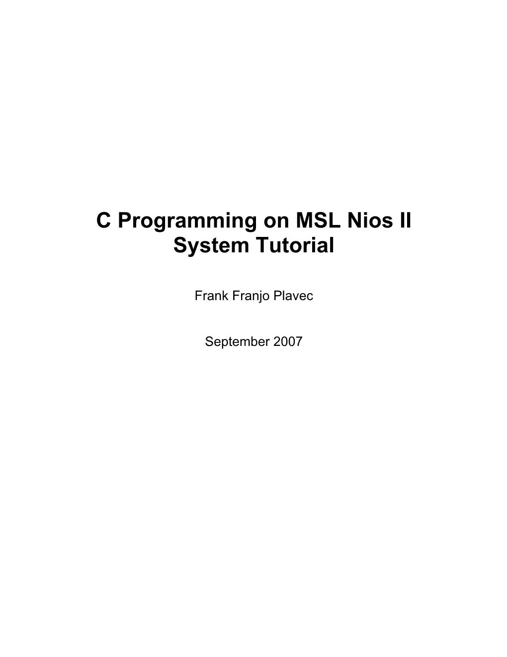 C Programming on MSL Nios II System Tutorial