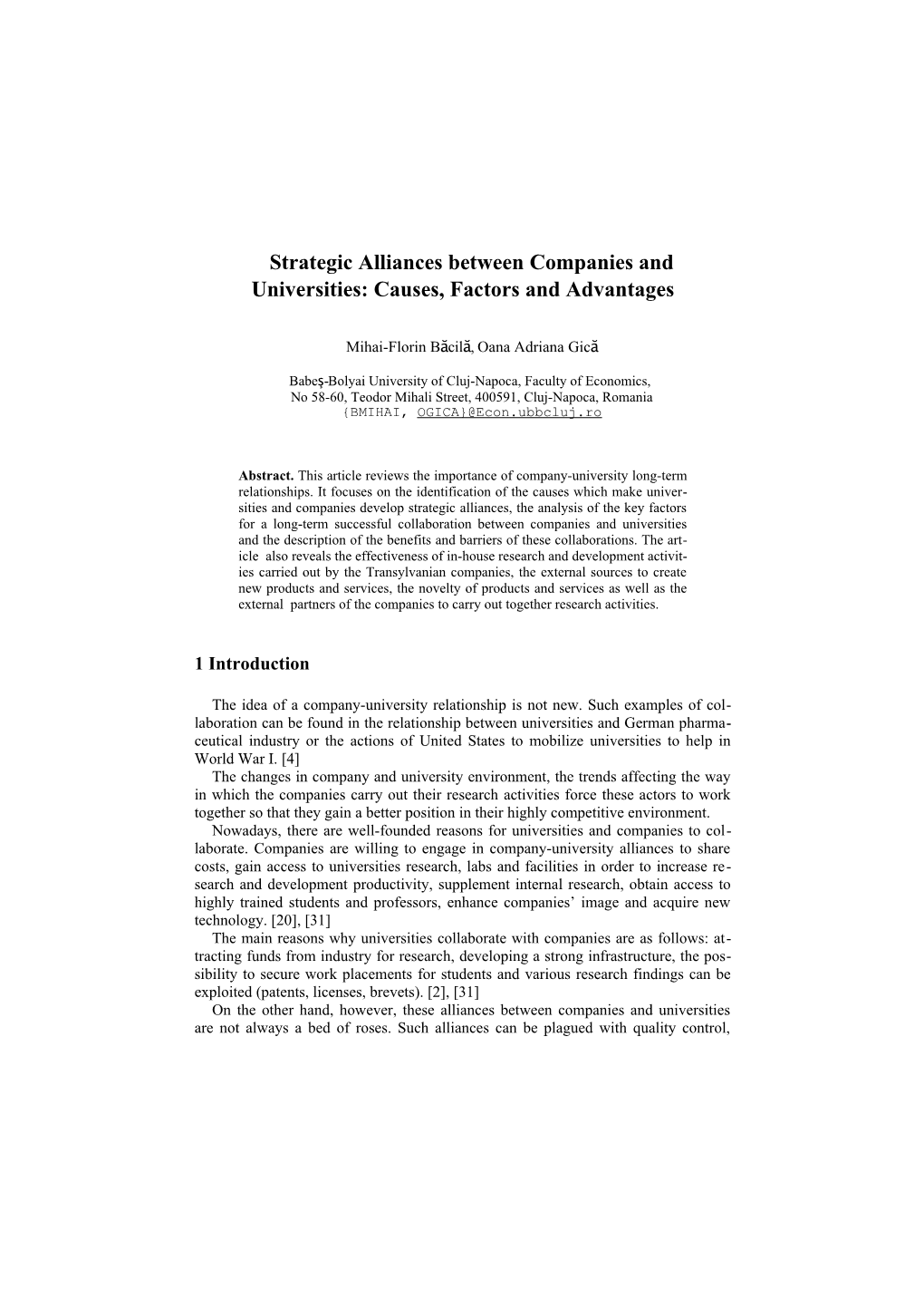 Strategic Alliances Between Companies and Universities: Causes, Key Factors and Advantages