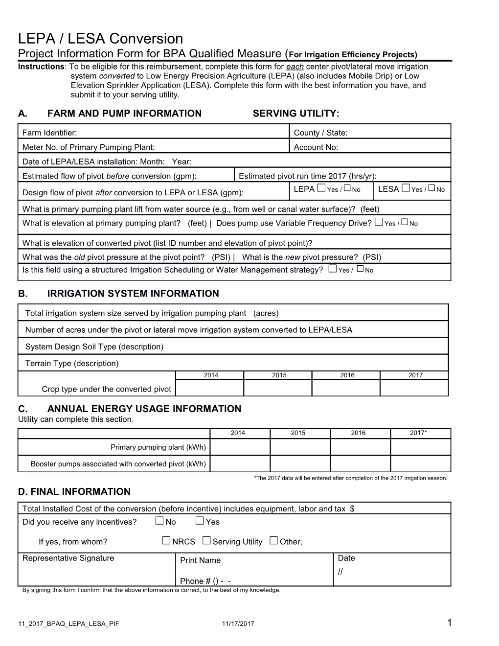 LEPA Or LESA Project Information Form