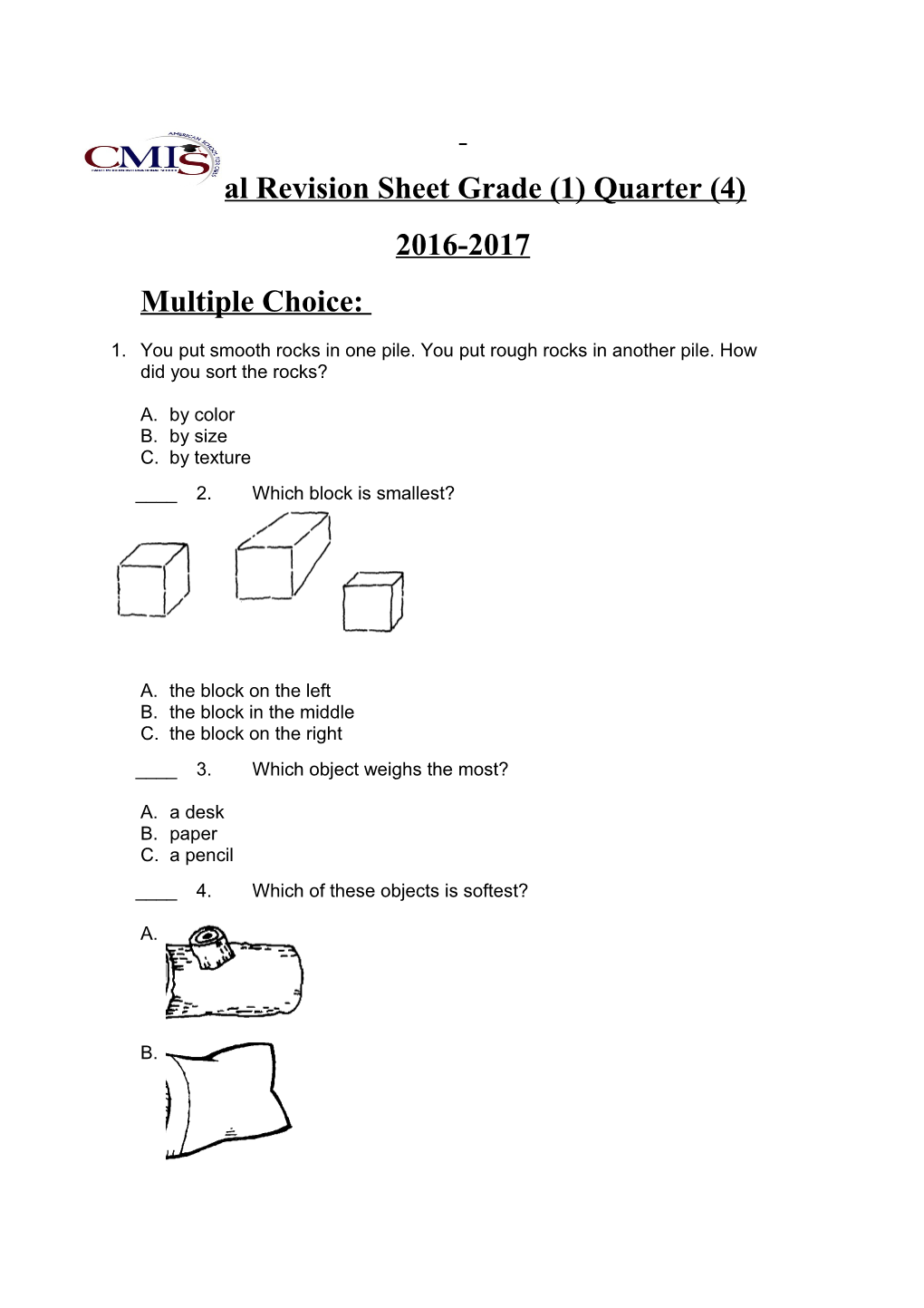 Final Revision Sheet Grade (1) Quarter (4)