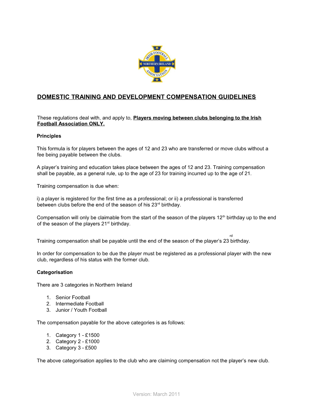 Domestic Training and Development Compensation Guidelines