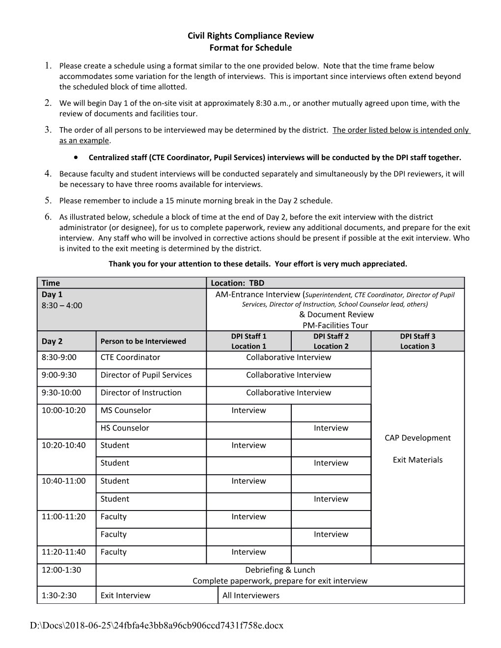 Civil Rights Compliance On-Site Visit