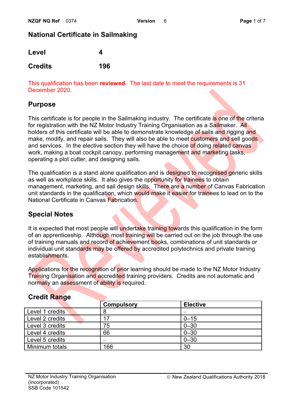 0374 National Certificate in Sailmaking