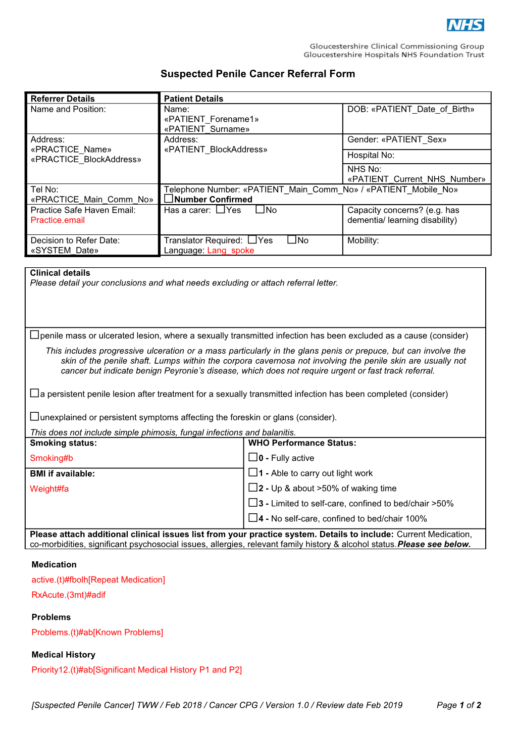 Suspected Penile Cancer Referral Form