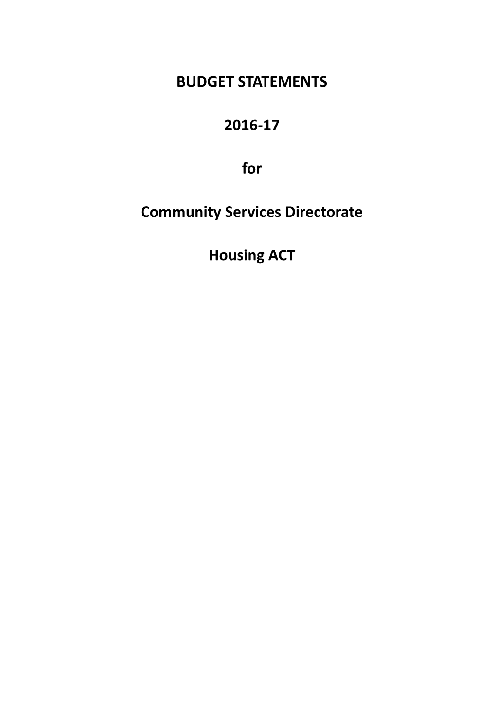 2016-17 Community Services Directorate Budget Statement